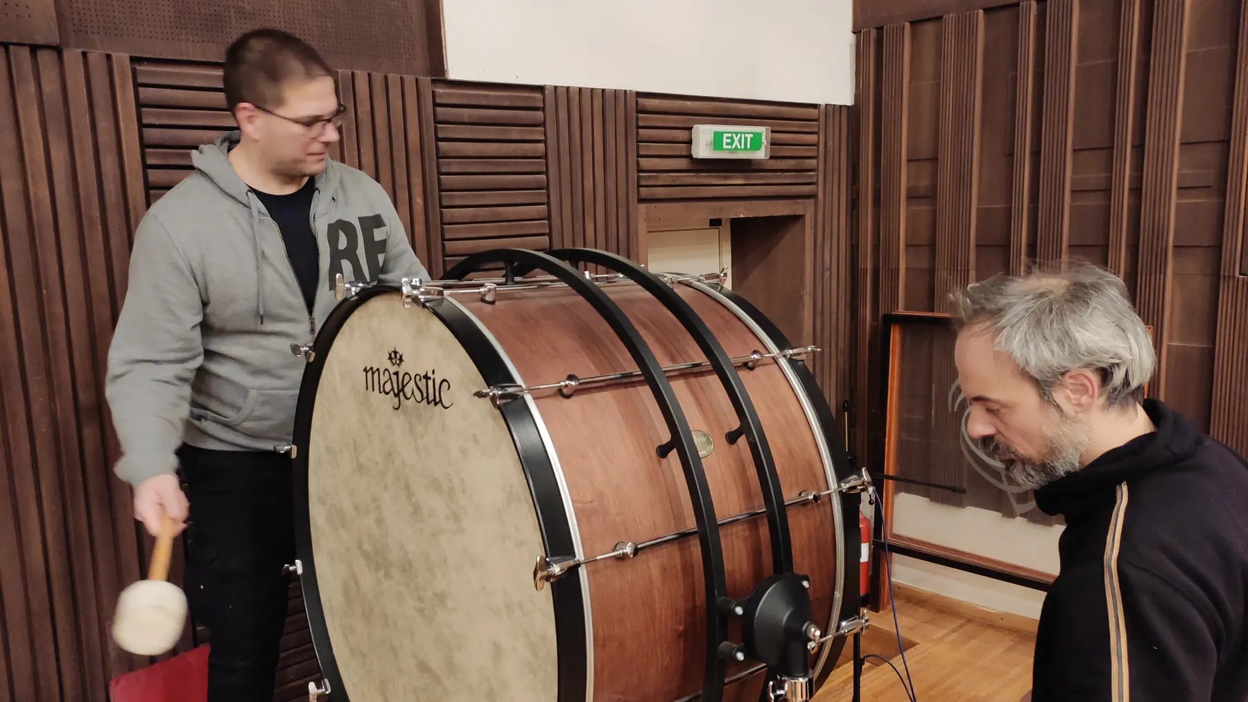 Bass drum being prepared for recording