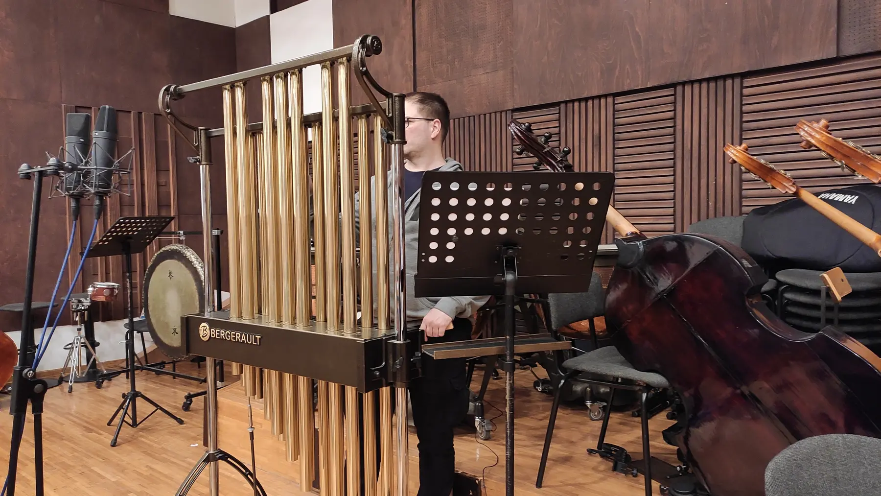 Percussion setup during the Shambhala recording session