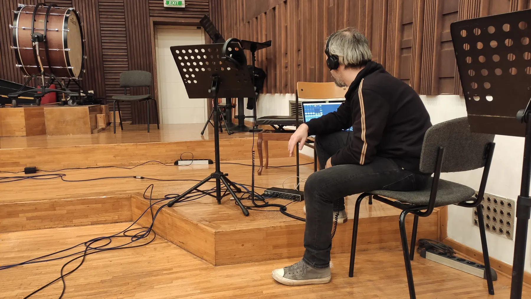 Musician recording in the concert hall